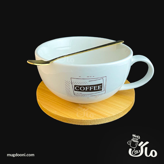 ست فنجان و زیر فنجانی چوبی قهوه Coffee قاشق دار